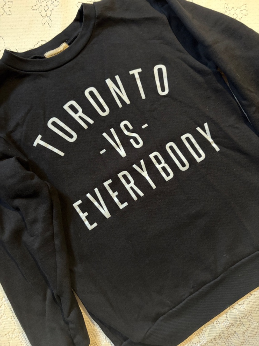 Black Crewneck Sweatshirt with "Toronto vs Everybody" Graphic